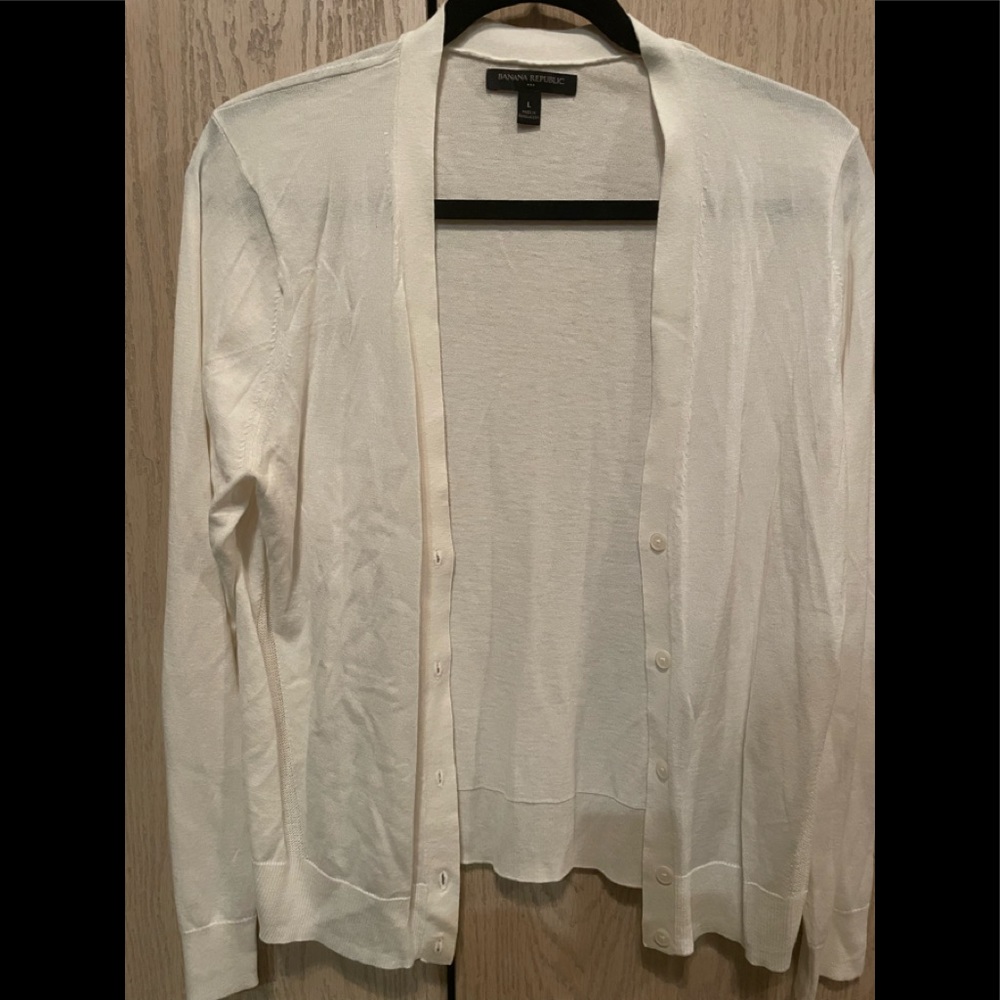 Women’s White Cotton Blend White Cardigan Size L Large